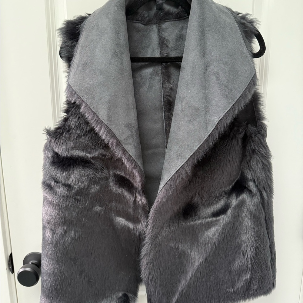 Loft- Reversible Gray Faux Fur and Leather Vest